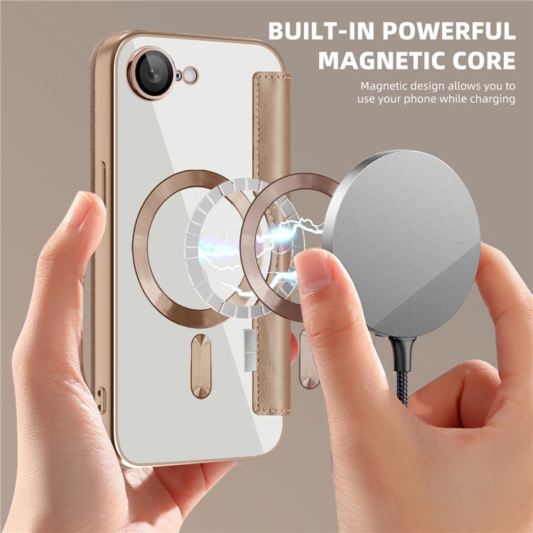 For iPhone 16e Case Compatible with MagSafe Rhombus PU Leather Phone Cover - Desert Gold