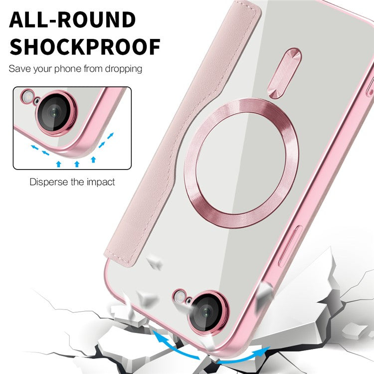 For iPhone 16e Case Compatible with MagSafe Rhombus PU Leather Phone Cover - Pink