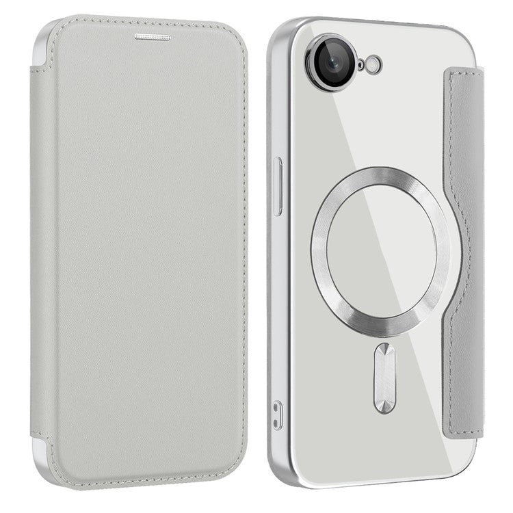 For iPhone 16e Case Compatible with MagSafe RFID Blocking Leather Phone Cover - Titanium Grey