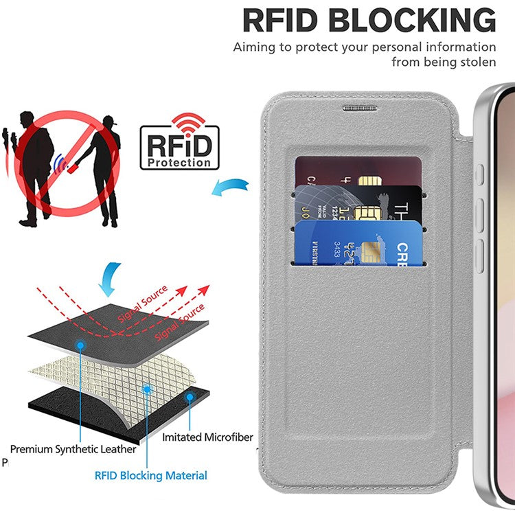 For iPhone 16e Case Compatible with MagSafe RFID Blocking Leather Phone Cover - Titanium Grey