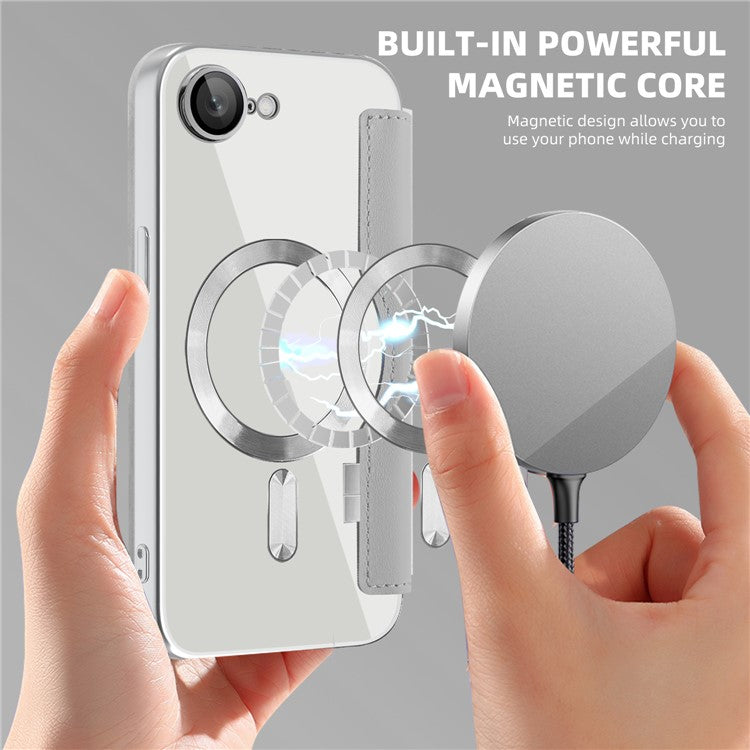For iPhone 16e Case Compatible with MagSafe RFID Blocking Leather Phone Cover - Titanium Grey