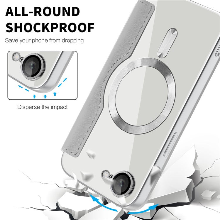 For iPhone 16e Case Compatible with MagSafe RFID Blocking Leather Phone Cover - Titanium Grey