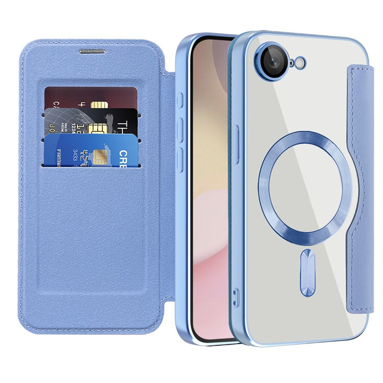 For iPhone 16e Case Compatible with MagSafe RFID Blocking Leather Phone Cover - Blue