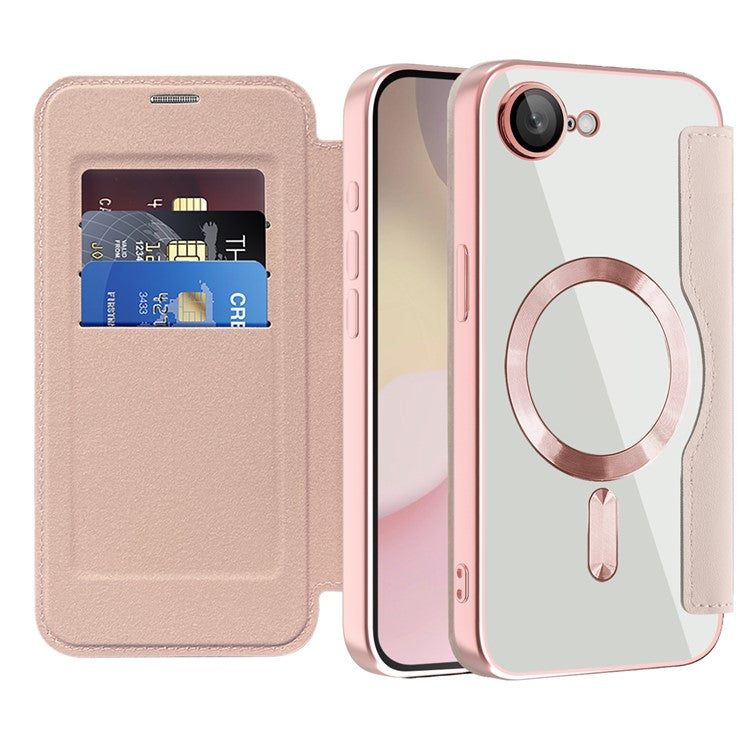 For iPhone 16e Case Compatible with MagSafe RFID Blocking Leather Phone Cover - Pink