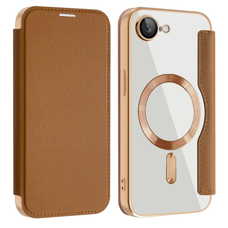 For iPhone 16e Case Compatible with MagSafe RFID Blocking Leather Phone Cover - Brown