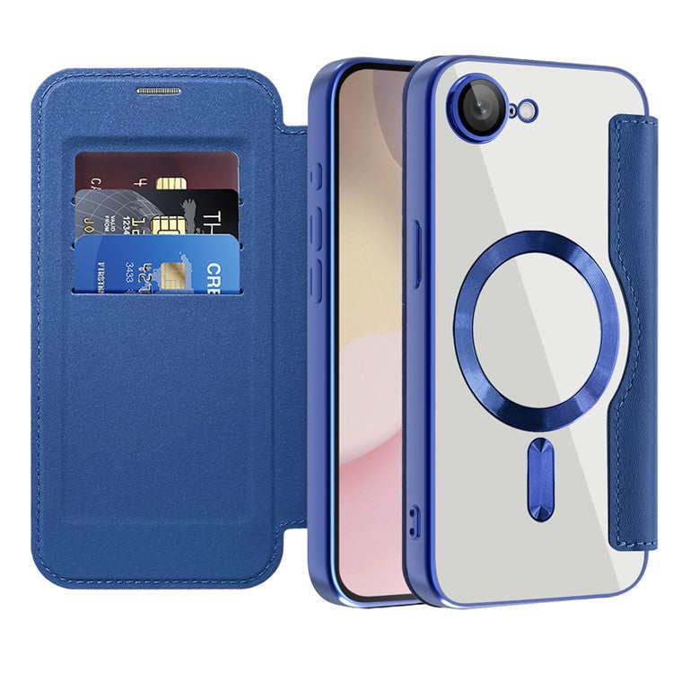 For iPhone 16e Case Compatible with MagSafe RFID Blocking Leather Phone Cover - Sapphire