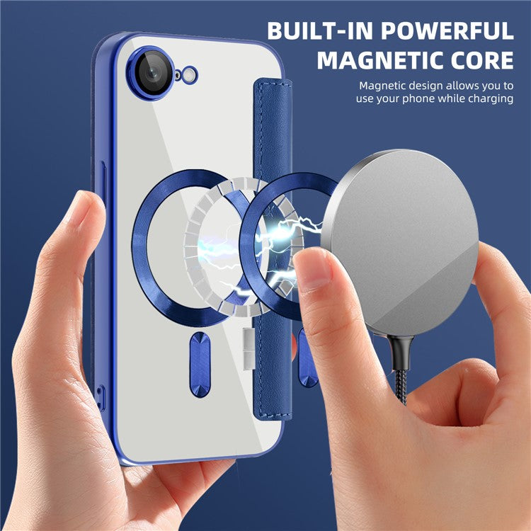 For iPhone 16e Case Compatible with MagSafe RFID Blocking Leather Phone Cover - Sapphire
