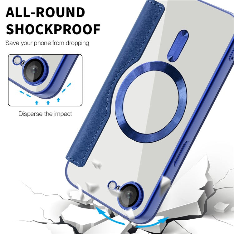 For iPhone 16e Case Compatible with MagSafe RFID Blocking Leather Phone Cover - Sapphire