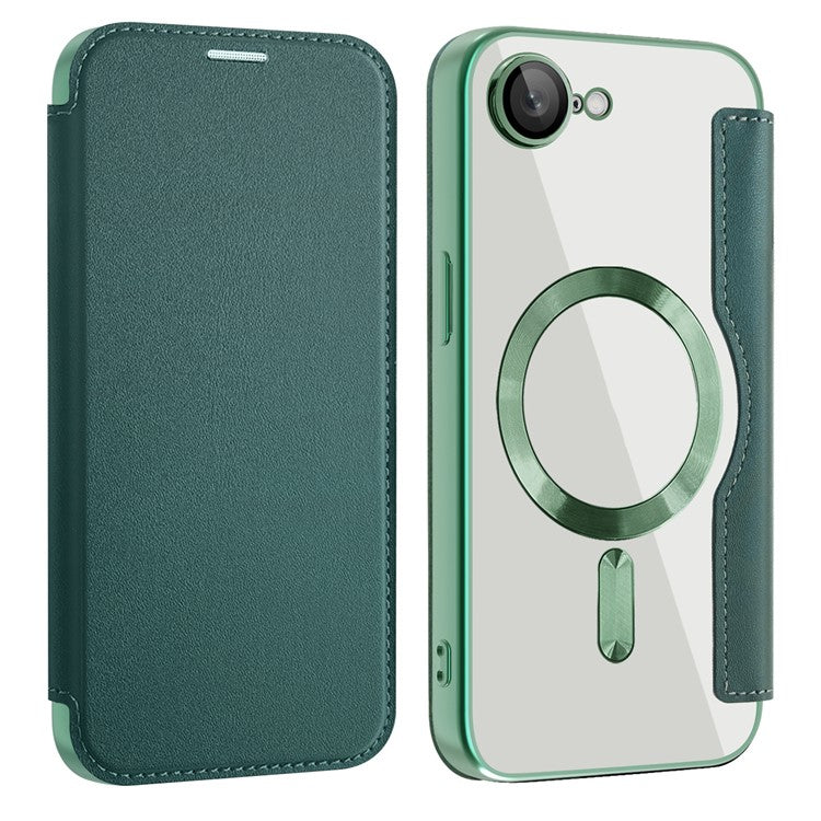 For iPhone 16e Case Compatible with MagSafe RFID Blocking Leather Phone Cover - Blackish Green