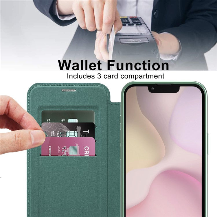 For iPhone 16e Case Compatible with MagSafe RFID Blocking Leather Phone Cover - Blackish Green
