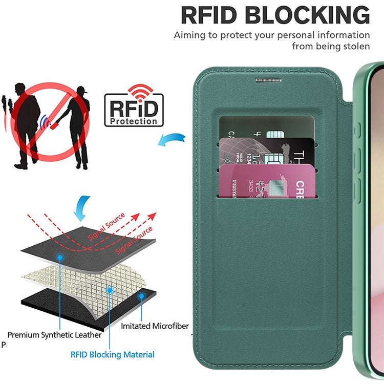 For iPhone 16e Case Compatible with MagSafe RFID Blocking Leather Phone Cover - Blackish Green