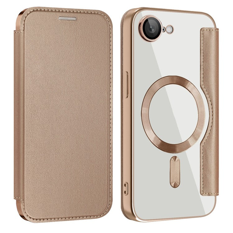 For iPhone 16e Case Compatible with MagSafe RFID Blocking Leather Phone Cover - Desert Gold