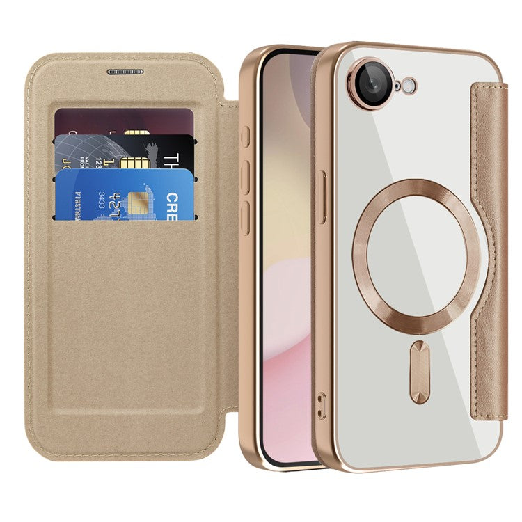For iPhone 16e Case Compatible with MagSafe RFID Blocking Leather Phone Cover - Desert Gold