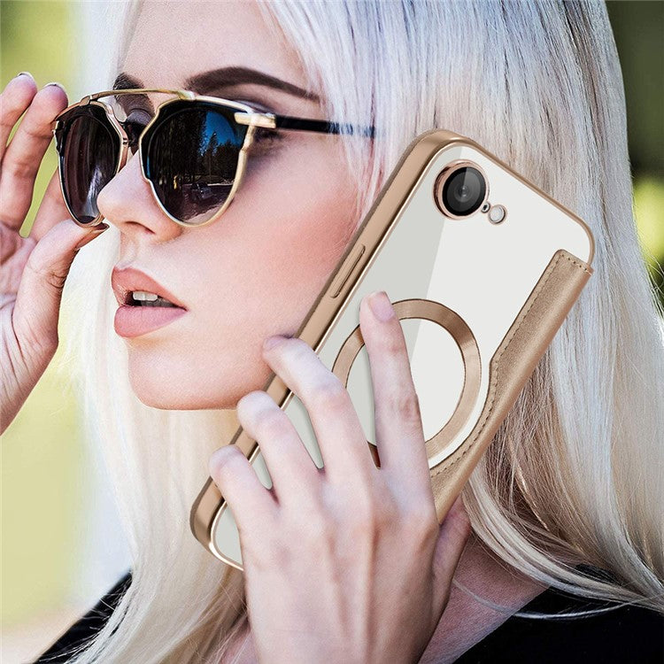 For iPhone 16e Case Compatible with MagSafe RFID Blocking Leather Phone Cover - Desert Gold