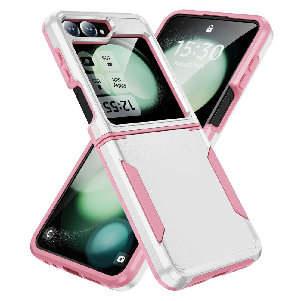 For Samsung Galaxy Z Flip7 FE 5G / Z Flip6 5G Case PC+TPU Military Grade Drop Protective Phone Cover - White+Pink