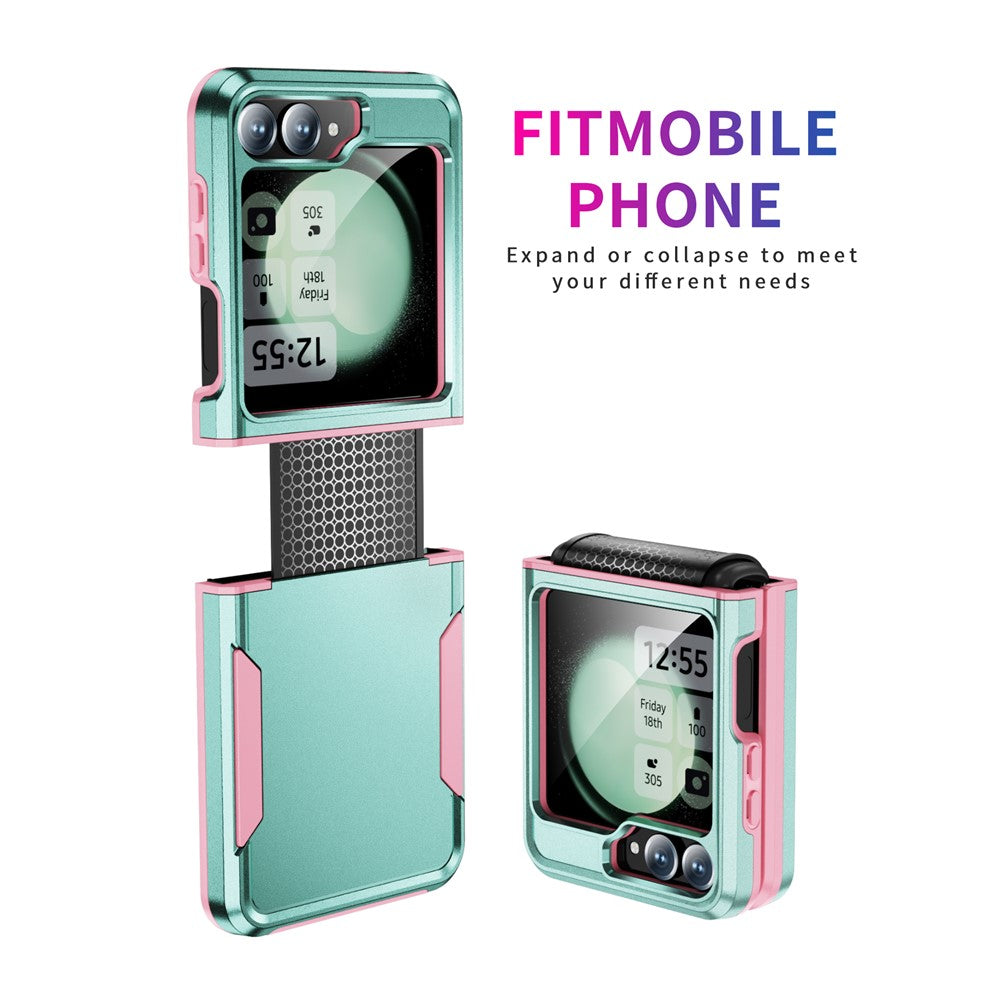 For Samsung Galaxy Z Flip7 FE 5G / Z Flip6 5G Case PC+TPU Military Grade Drop Protective Phone Cover - Green+Pink