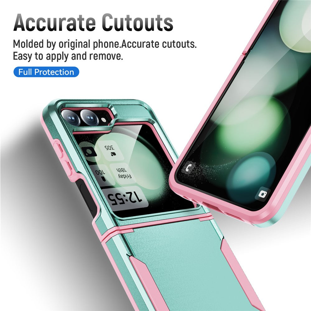 For Samsung Galaxy Z Flip7 FE 5G / Z Flip6 5G Case PC+TPU Military Grade Drop Protective Phone Cover - Green+Pink