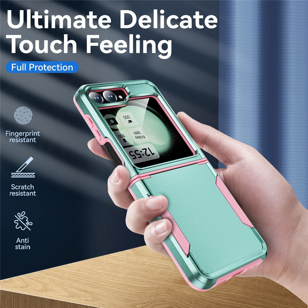 For Samsung Galaxy Z Flip7 FE 5G / Z Flip6 5G Case PC+TPU Military Grade Drop Protective Phone Cover - Green+Pink