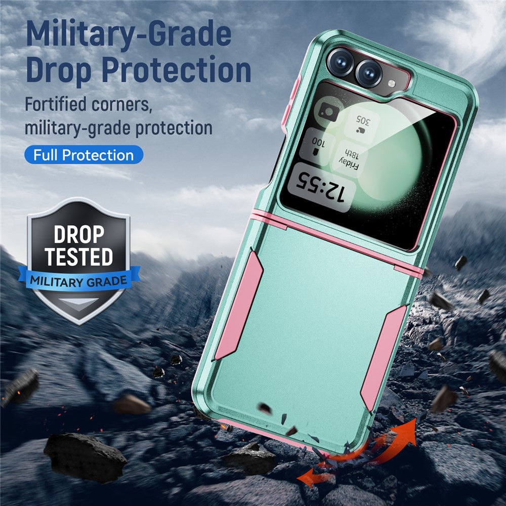 For Samsung Galaxy Z Flip7 FE 5G / Z Flip6 5G Case PC+TPU Military Grade Drop Protective Phone Cover - Green+Pink
