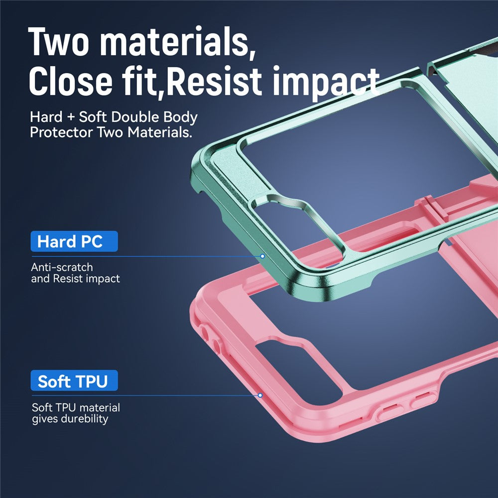 For Samsung Galaxy Z Flip7 FE 5G / Z Flip6 5G Case PC+TPU Military Grade Drop Protective Phone Cover - Green+Pink