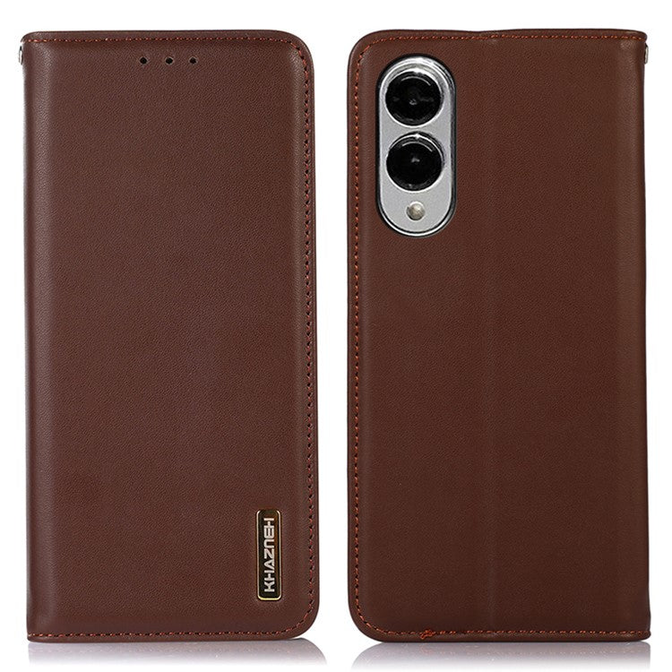 KHAZNEH For Samsung Galaxy S25 Edge Case Wallet Genuine Cow Leather Phone Cover Nappa Texture - Brown