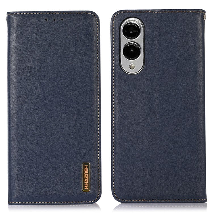 KHAZNEH For Samsung Galaxy S25 Edge Case Wallet Genuine Cow Leather Phone Cover Nappa Texture - Blue