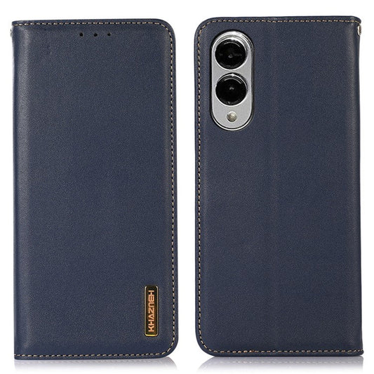 KHAZNEH For Samsung Galaxy S25 Edge Case Wallet Genuine Cow Leather Phone Cover Nappa Texture - Blue