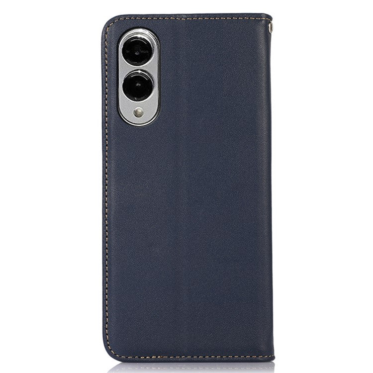 KHAZNEH For Samsung Galaxy S25 Edge Case Wallet Genuine Cow Leather Phone Cover Nappa Texture - Blue