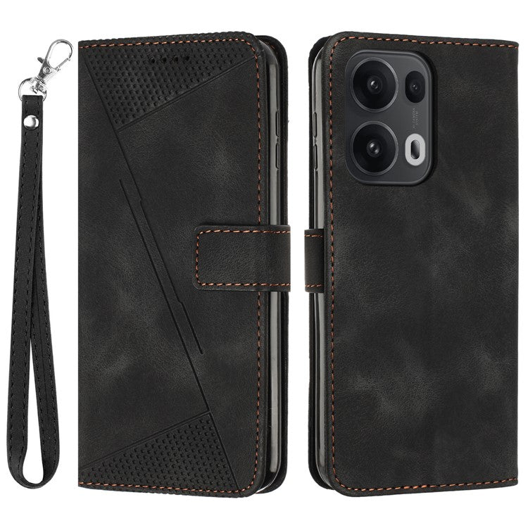 For Oppo Reno13 Pro 5G Case Handbag Imprinted Triangle Leather Phone Cover - Black