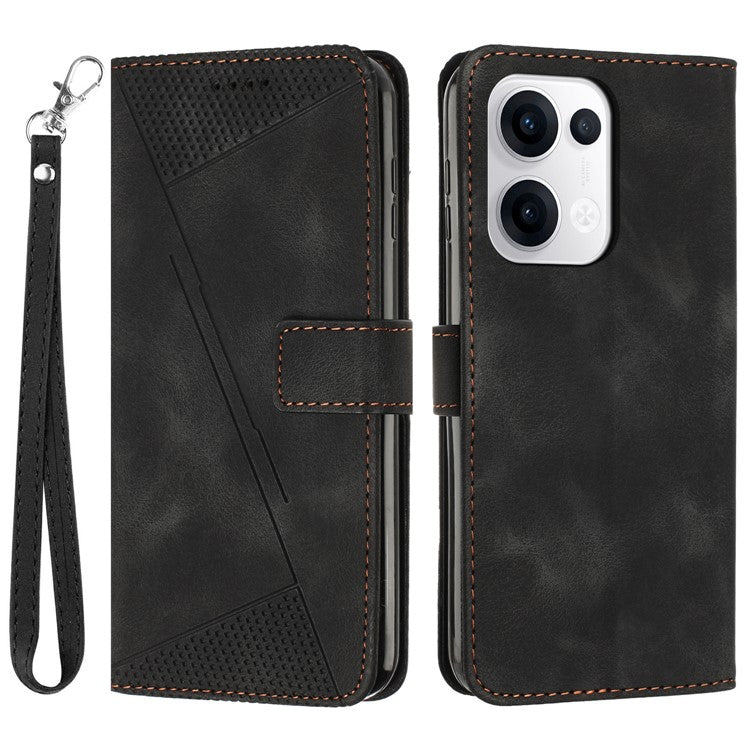 For Oppo Reno13 5G (Global) Case Handbag Imprinted Triangle Leather Phone Cover - Black