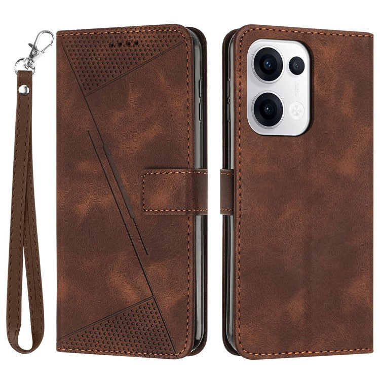 For Oppo Reno13 5G (Global) Case Handbag Imprinted Triangle Leather Phone Cover - Brown