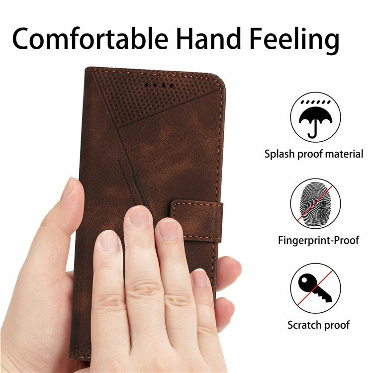 For Oppo Reno13 5G (Global) Case Handbag Imprinted Triangle Leather Phone Cover - Brown