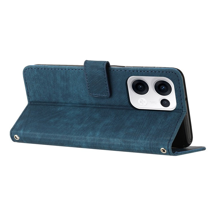 For Oppo Reno13 5G (Global) Case Imprinted Lines Leather Phone Cover with Stand - Sapphire