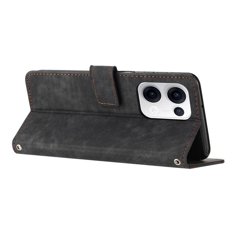 For Oppo Reno13 5G (Global) Case Imprinted Lines Leather Phone Cover with Stand - Black