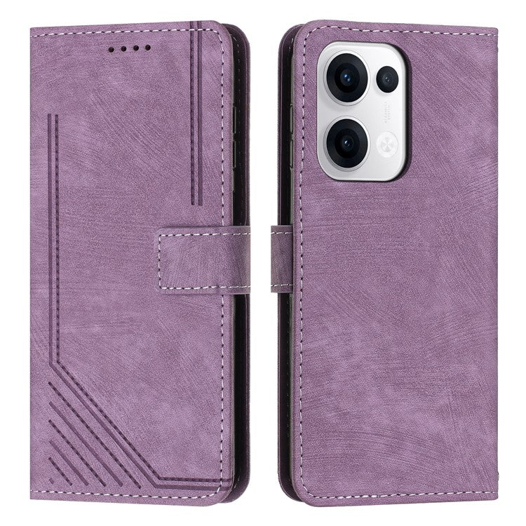 For Oppo Reno13 5G (Global) Case Imprinted Lines Leather Phone Cover with Stand - Purple