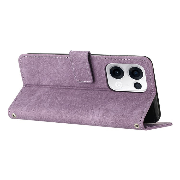 For Oppo Reno13 5G (Global) Case Imprinted Lines Leather Phone Cover with Stand - Purple