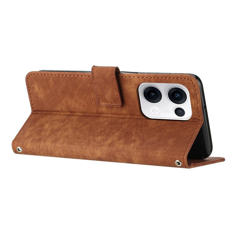 For Oppo Reno13 5G (Global) Case Imprinted Lines Leather Phone Cover with Stand - Brown