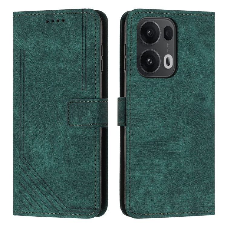 For Oppo Reno13 Pro 5G Case Imprinted Lines Leather Phone Cover with Stand - Green