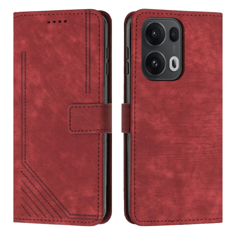 For Oppo Reno13 Pro 5G Case Imprinted Lines Leather Phone Cover with Stand - Red