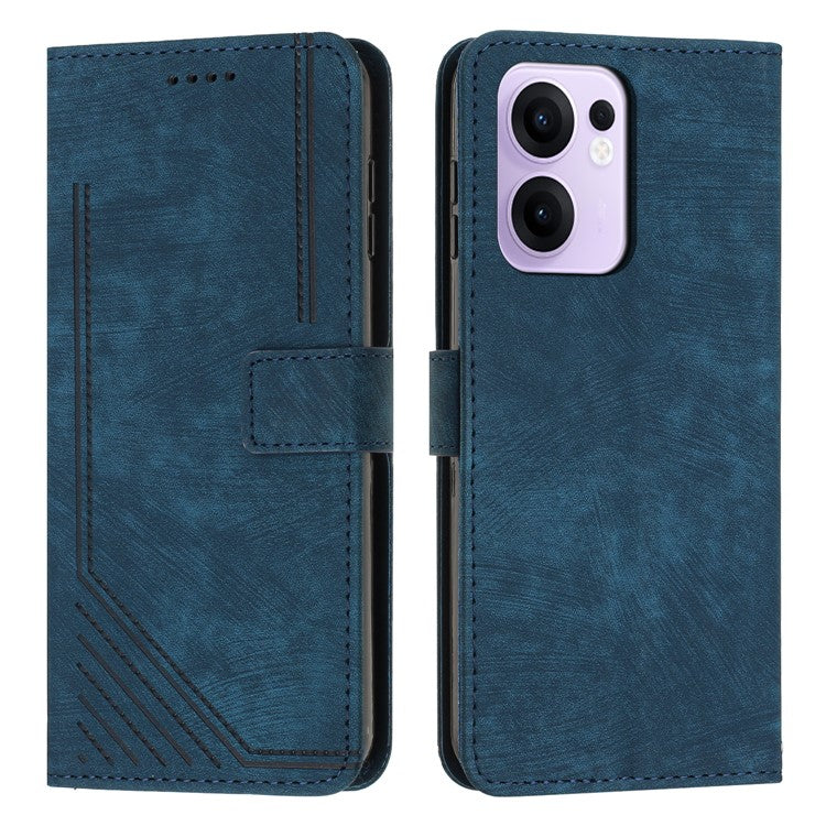 For Oppo Reno13 F 5G Case Imprinted Lines Leather Phone Cover with Stand - Sapphire