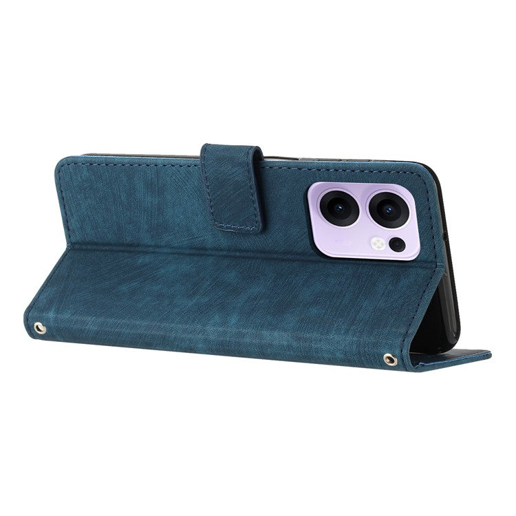For Oppo Reno13 F 5G Case Imprinted Lines Leather Phone Cover with Stand - Sapphire