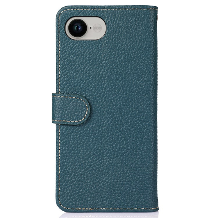 KHAZNEH For iPhone 16e Case Genuine Cow Leather Flip Phone Cover - Green