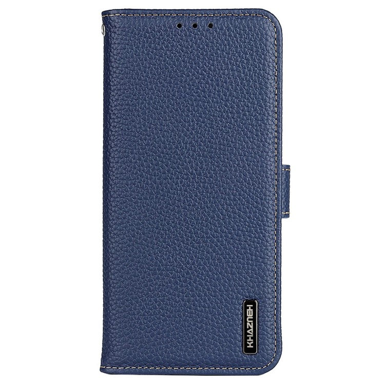 KHAZNEH For iPhone 16e Case Genuine Cow Leather Flip Phone Cover - Blue