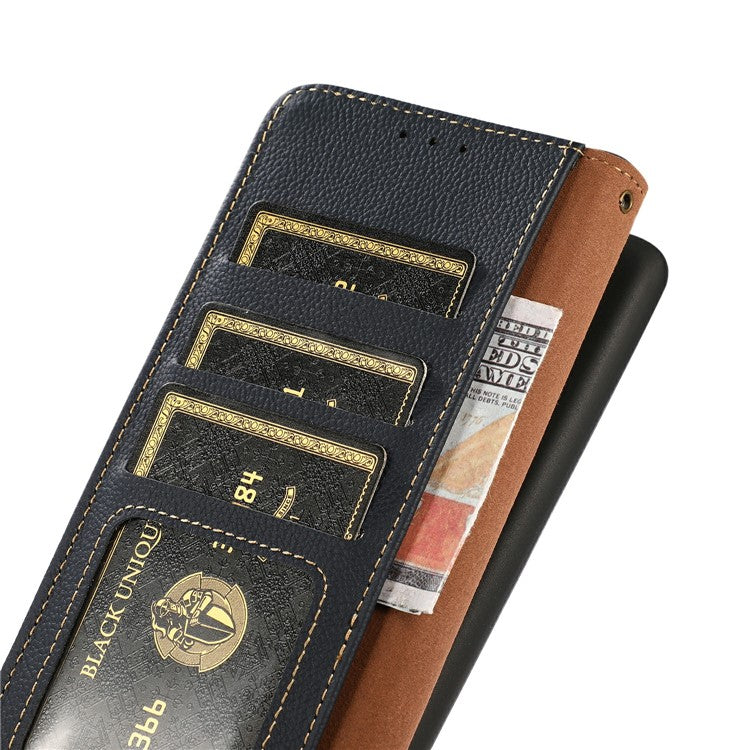 KHAZNEH for Samsung Galaxy S25 Edge Case Genuine Cow Leather Wallet Phone Cover - Blue