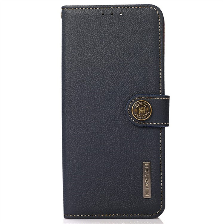 KHAZNEH for Samsung Galaxy S25 Edge Case Genuine Cow Leather Wallet Phone Cover - Blue