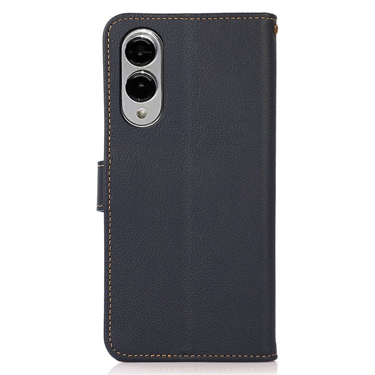 KHAZNEH for Samsung Galaxy S25 Edge Case Genuine Cow Leather Wallet Phone Cover - Blue