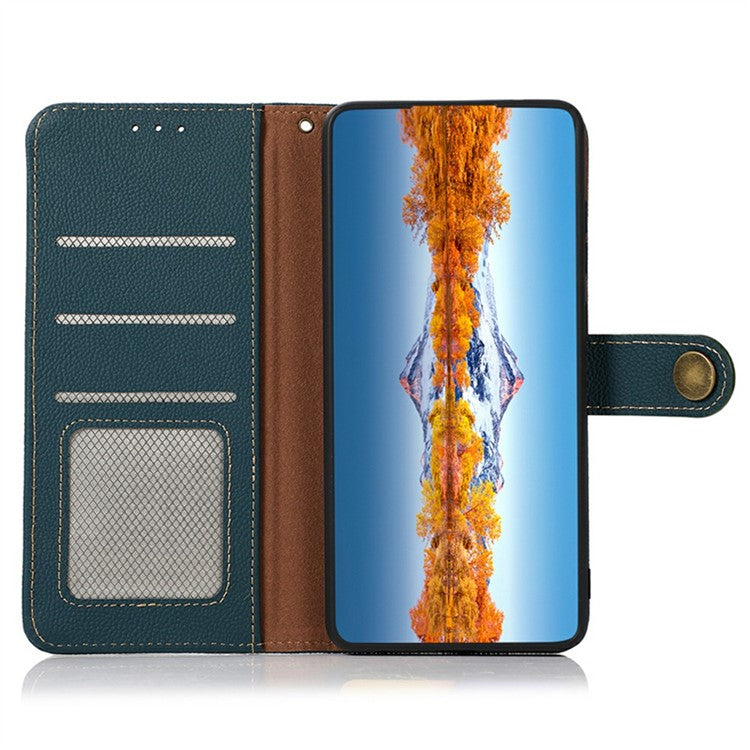 KHAZNEH for Samsung Galaxy S25 Edge Case Genuine Cow Leather Wallet Phone Cover - Green