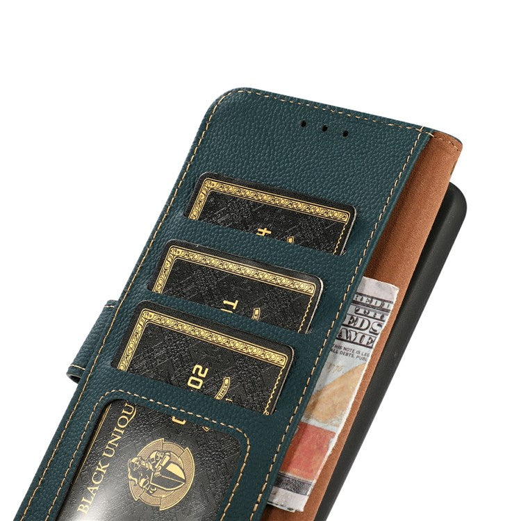 KHAZNEH for Samsung Galaxy S25 Edge Case Genuine Cow Leather Wallet Phone Cover - Green