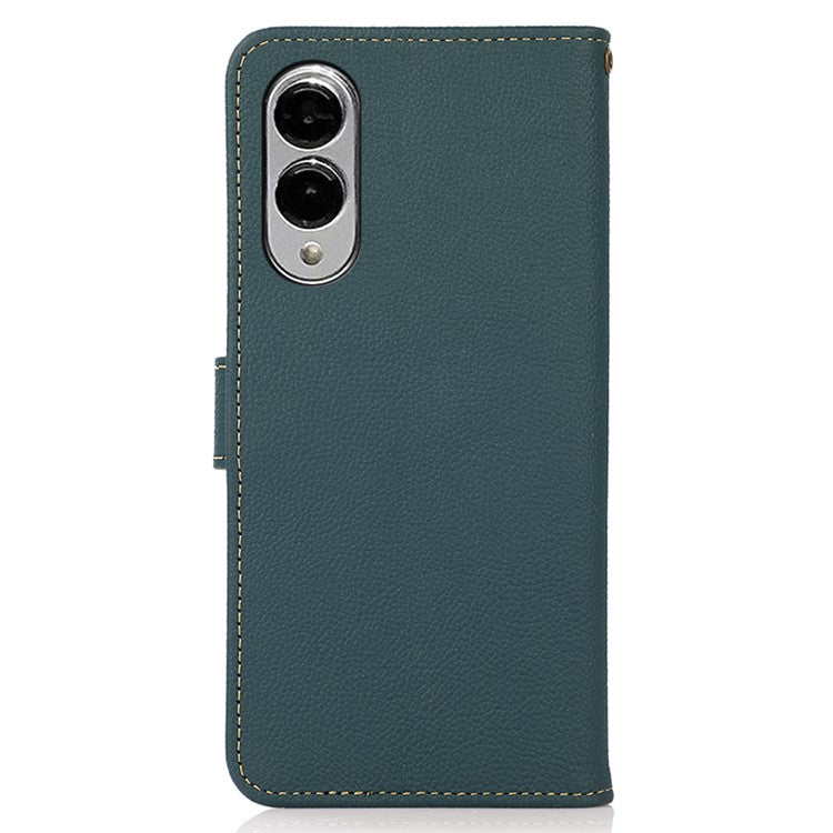 KHAZNEH for Samsung Galaxy S25 Edge Case Genuine Cow Leather Wallet Phone Cover - Green
