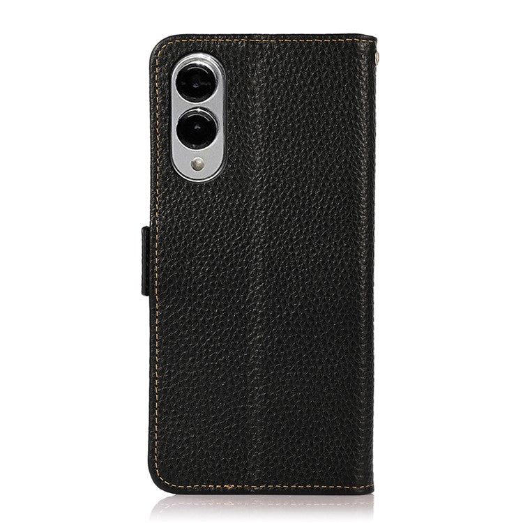KHAZNEH for Samsung Galaxy S25 Edge Phone Case Genuine Cow Leather Cover RFID Blocking - Black